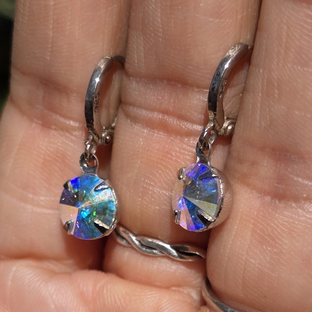 Vintage Swavorski AB Aurora Borealis rivoli-cut 925 sterling silver - Picture 9 of 17